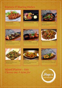 Maya's Dine In Menu Page 1