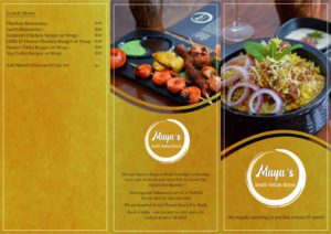 Maya's Bistro Takeaway Menu Page 1